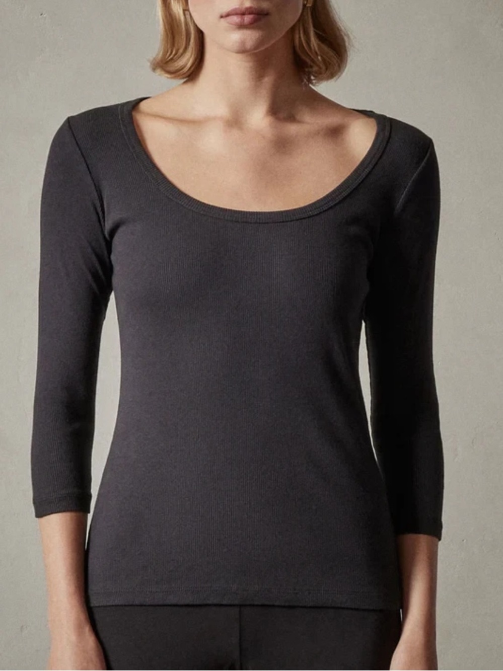 James Perse 3/4 Sleeve Scoop Neck Ribbed Tee